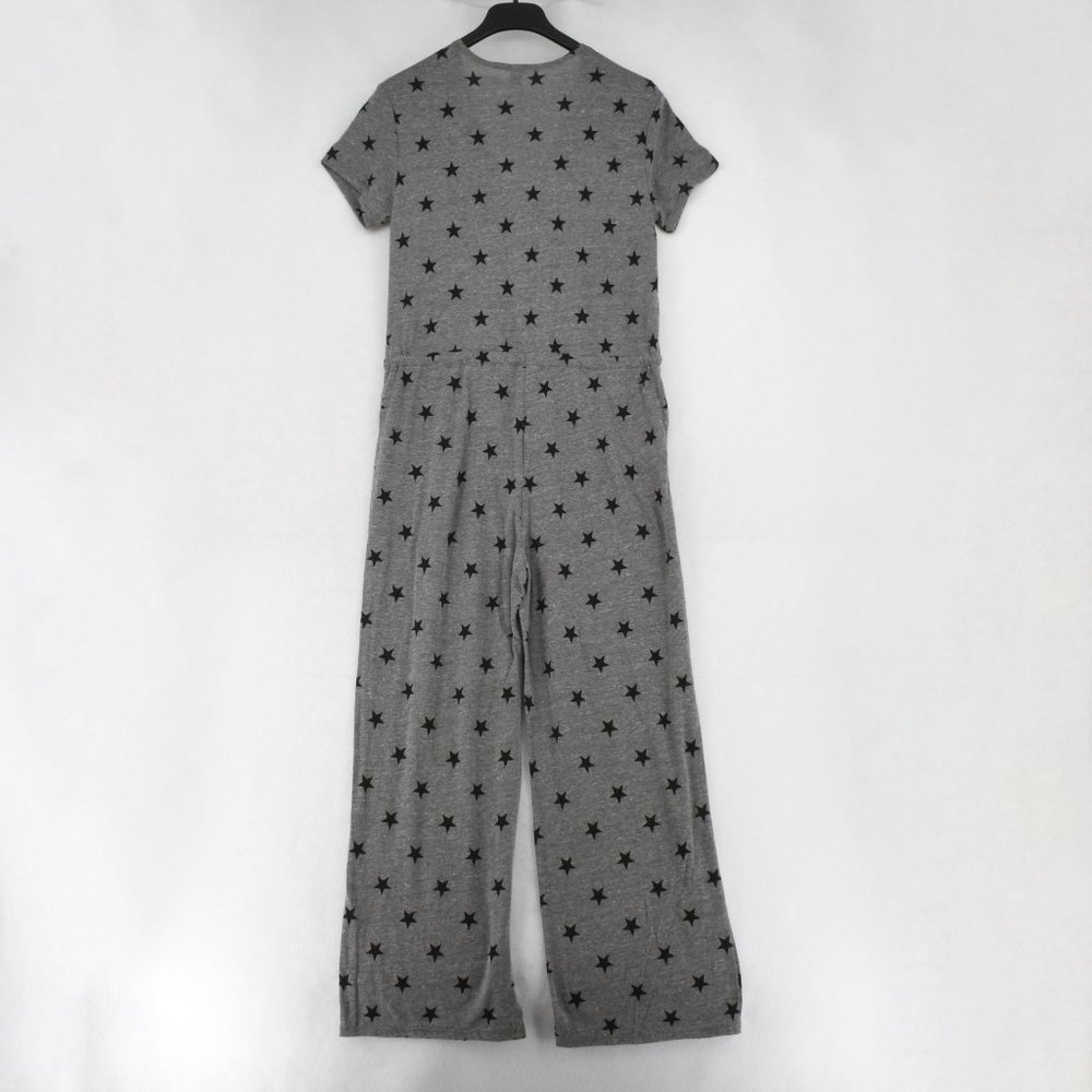 Alternative Jumpsuit Women Faux Wrap V-Neck Star Print Straight Leg Knit Gray - Picture 7 of 7